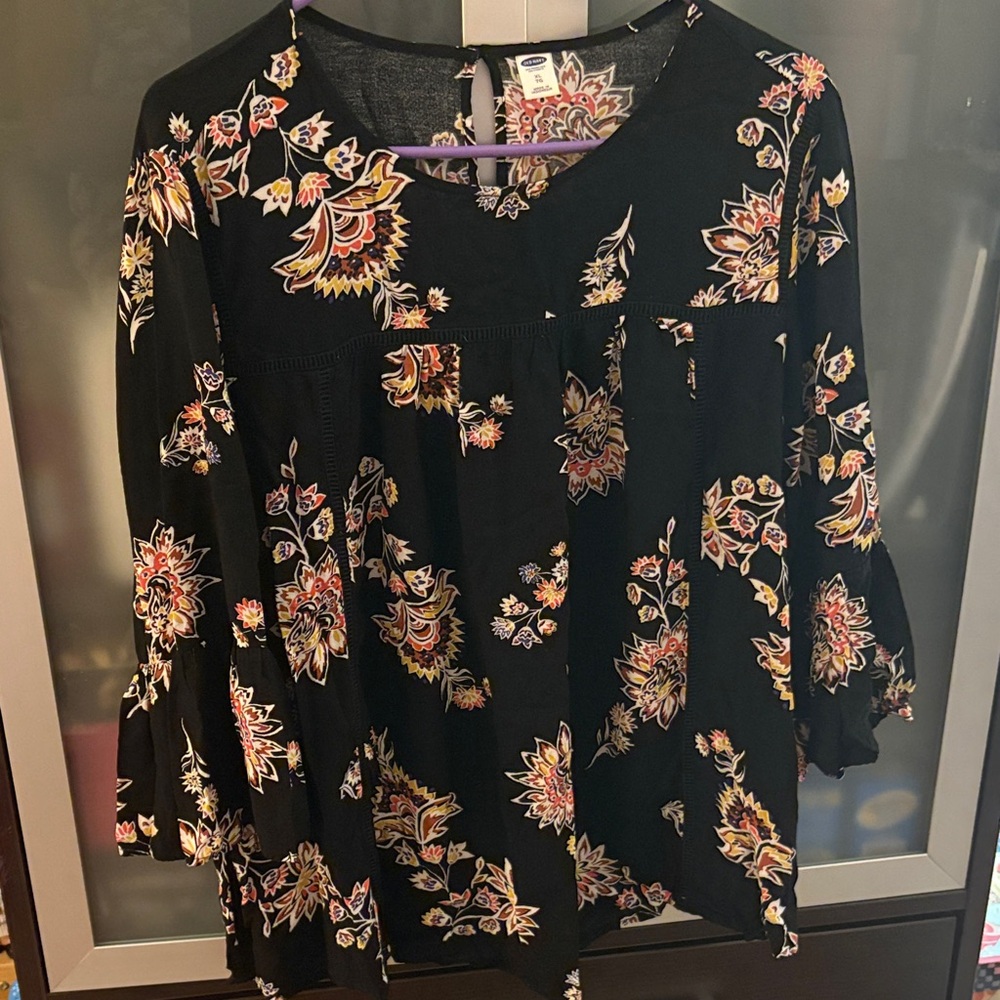 Old Navy Black Floral Blouse